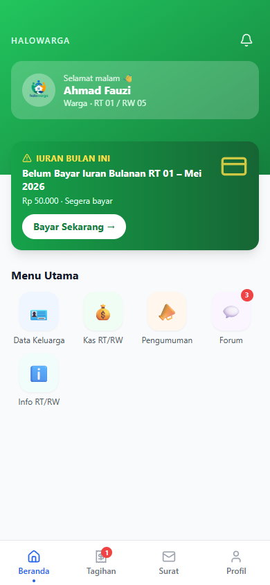 Screenshot fitur Dashboard — Mobile