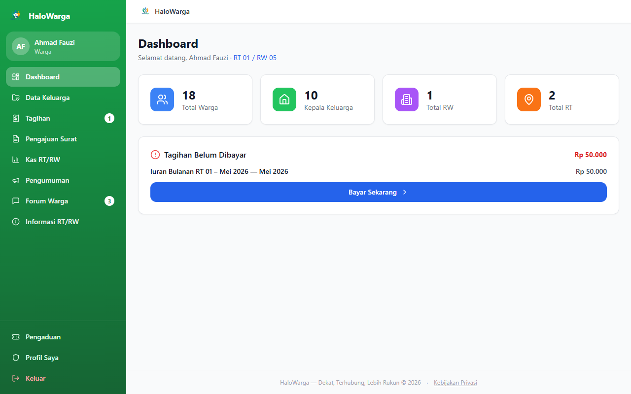 Screenshot fitur Dashboard — Desktop