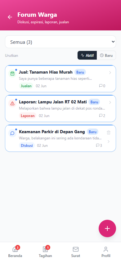 Screenshot fitur Forum Warga — Mobile