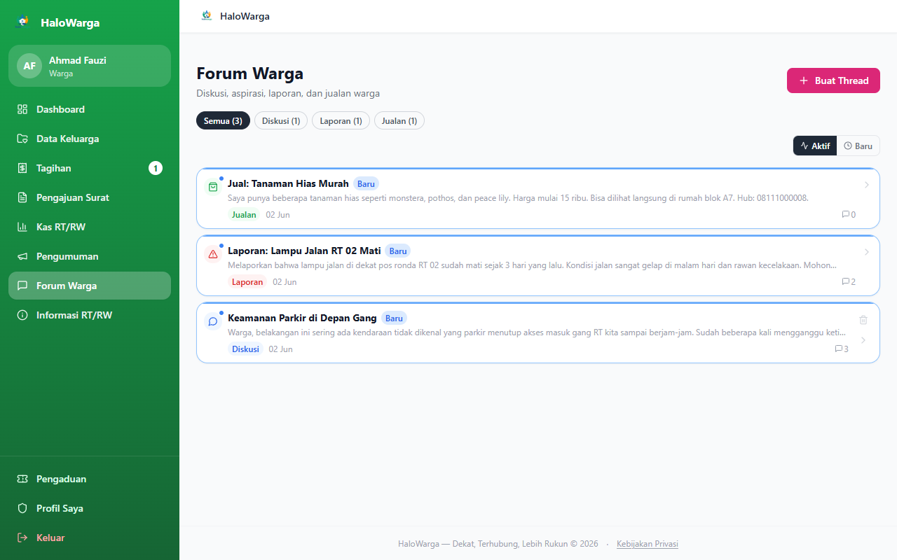 Screenshot fitur Forum Warga — Desktop