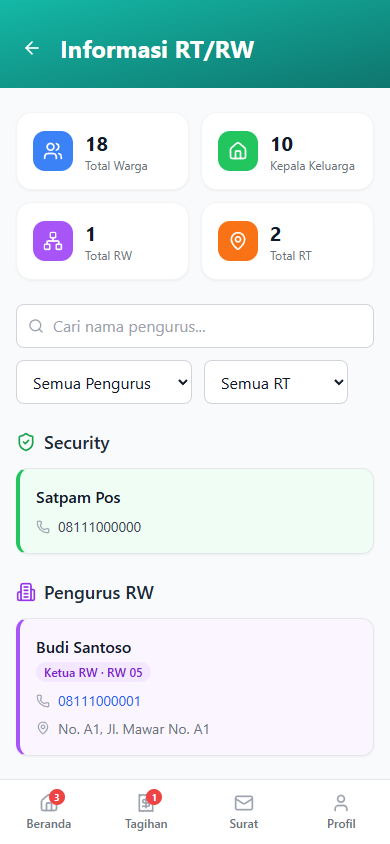 Screenshot fitur Informasi RT/RW — Mobile