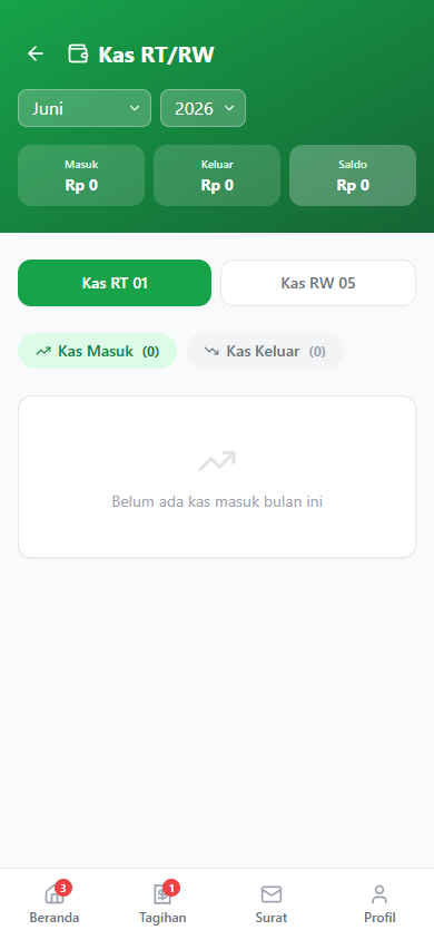 Screenshot fitur Kas RT/RW — Mobile