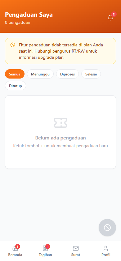 Screenshot fitur Pengaduan — Mobile