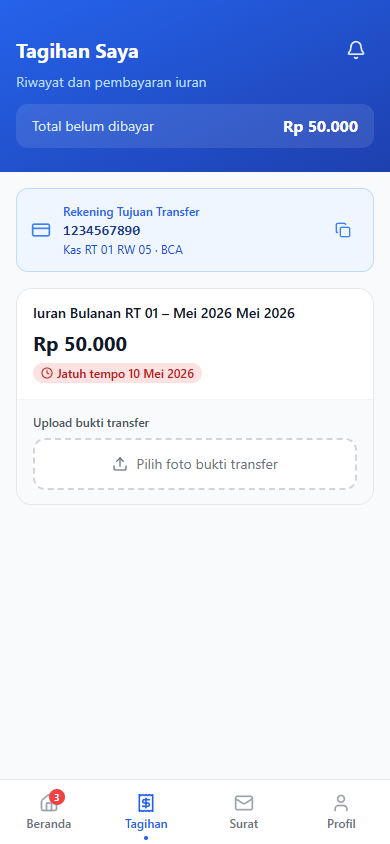 Screenshot fitur Tagihan & Iuran — Mobile